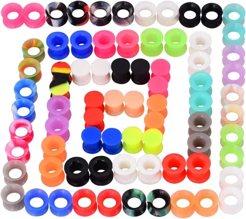 Longbeauty Juego de 36 unidades 76 unidades de colores de silicona suave para los oídos dilatadores de oreja dilatadores de dilatación joyería de