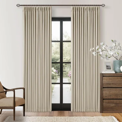 Miniatura 97 de Juego de 2 paneles de cortinas plisadas negras de 80 pulgadas para sala de estar, cortinas plisadas de lino con forro de 80 pulgadas de largo, 100%