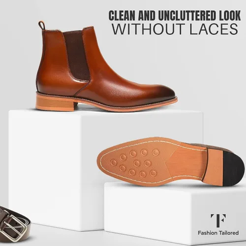 Miniatura 3 de Fashion Tailored Mens Chelsea Boots - Casual Dress Boot with Leather Sole- Rugged Style and Functionality - Rounded Toe