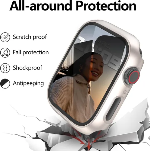 Miniatura 2 de 4 fundas rígidas de policarbonato compatibles con Apple Watch Series 7/8/9 de 1.614 pulgadas con protector de pantalla de cristal, protector Oro