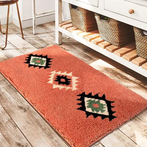 Miniatura 27 de DEXDE Alfombras de Baño Bohemias Marroquíes Alfombra de Baño 20x32 Pulgadas - Tapete de Baño Geométrico Antideslizante, Beige Crema Lavable a