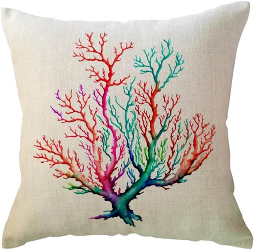Miniatura 11 de ULOVE LOVE YOURSELF Funda de almohada de acuarela coral con diseño de planta de follaje de árbol de mar, océano náutico, playa, casa, fundas