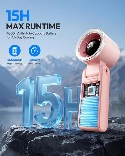 Miniatura 5 de Gaiatop Ventilador turbo portátil de mano, 21 horas de refrigeración, ventiladores de mano 4 en 1 plegables de 180°, mini ventiladores personales