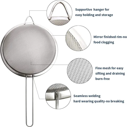 Miniatura 3 de Supercenter Colador de malla fina, tamiz de malla fina de acero inoxidable, juego de 3 coladores pequeños de malla fina para cocina, tamiz