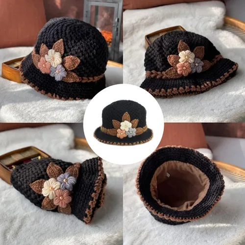 Miniatura 6 de Lady French Thicken - Gorro de lana de punto con flores para mujer, con flores