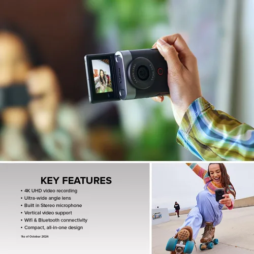 Miniatura 12 de Canon PowerShot V10 Cámara, Cámara Compacta Creadora de Contenido para Vlog, Lente Gran Angular Fijo de 19mm, Video 4K, Detección de Rostro, Plateado