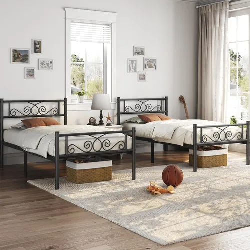 Miniatura 4 de Yaheetech - Base de cama, plataforma clásica de metal con cabecera y estribo - base de colchón con diseño floral para adultos, niñas, niños - Negro
