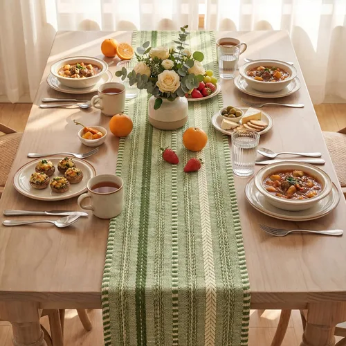 Miniatura 3 de Artoid Mode Camino de mesa tejido estilo granja verde ejército, decoración rústica de temporada festiva para la cocina y el comedor, para decoración