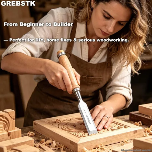 Miniatura 8 de GREBSTK Juego de 4 cinceles de madera con borde biselado de acero CRV y tapas de seguridad para carpintería y proyectos de bricolaje de 1/4", 1/2