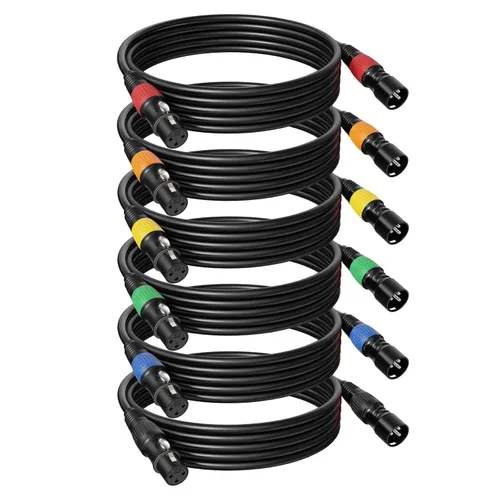 Paquete de 6 cables XLR codificados por colores de 25 pies (hombre a hembra), cable de micrófono OFC para mezclador de grabación, amplificador,