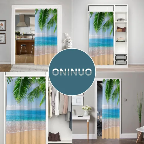 Miniatura 5 de Cortinas opacas para puerta de playa oceánica para puertas, cortinas opacas hawaianas de verano con palmeras para armario de dormitorio de niños