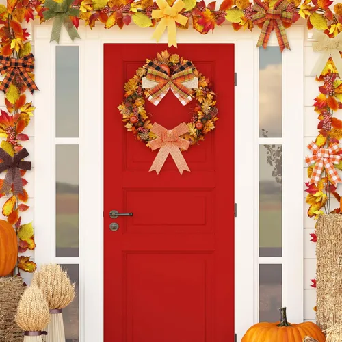 Miniatura 5 de Whaline 10 rollos de cinta de arpillera a cuadros de otoño de 50 yardas de 1 pulgada de cinta decorativa para otoño, Acción de Gracias
