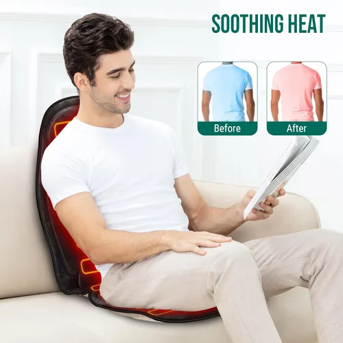 Miniatura 3 de Snailax Masajeador de espalda con calor, cojín de asiento de masaje por vibración con 6 motores vibratorios y 2 niveles de calor, almohadilla