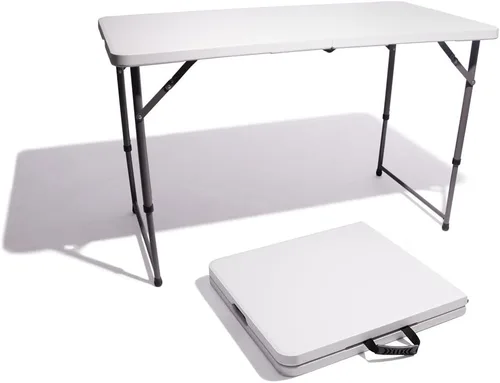 Vispronet Mesa plegable de 4 pies – Mesa rectangular multiusos de resina blanca para fiestas y reuniones familiares – Altura ajustable en 4 tamaños