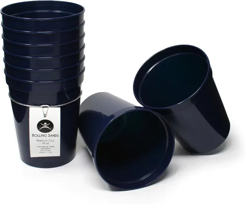 Miniatura 24 de Rolling Sands Vasos de plástico reutilizables para estadios de 16 onzas, paquete de 8, fabricados en Estados Unidos, sin BPA, aptos para Negro