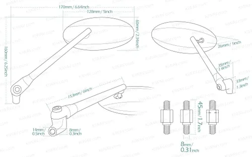 Miniatura 4 de KiWAV Espejos de motocicleta ultra cromados forma ovalada CNC aluminio 0.315 in compatible para scooter ciclomotor ATV Vespa Ducati Honda