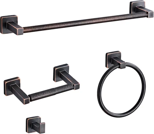 Miniatura 14 de Juego de 4 piezas de accesorios de baño de color dorado cepillado claro, juego de toallero de acero inoxidable montado en la pared, incluye toallero