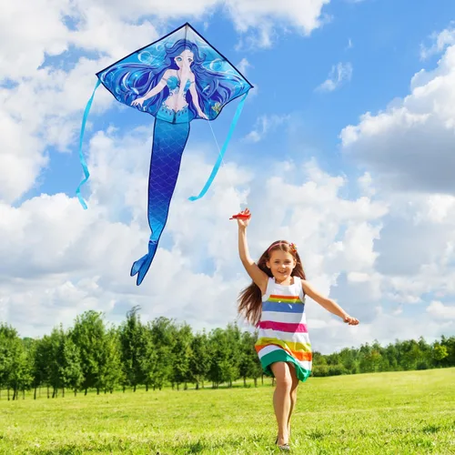 Miniatura 3 de HONBO Cometa de sirena grande para niños y adultos, cometa Delta fácil de volar, cometa para principiantes para niñas y niños, cometa