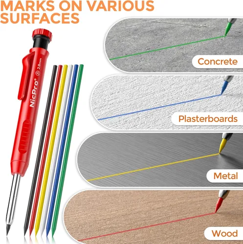 Miniatura 6 de Nicpro 60 PIEZAS Recargas de Lápiz de Carpintero - Plomo de 2.8mm para Lápices Mecánicos, Construcción y Carpintería - Resistente a Romper
