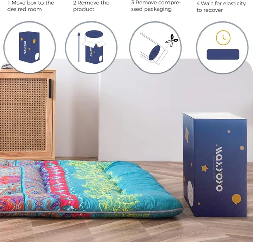 Miniatura 5 de MAXYOYO Colchón bohemio retro de estilo floral japonés, futón de tatami, colchoneta plegable para salón, portátil, ideal para camping