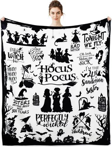 Miniatura 10 de Metawu Manta de bruja de Halloween para mujer, manta de franela de vellón para sofá, cama, silla, decoración de Halloween, manta de 50 x 60 pulgadas