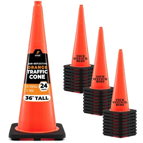 Miniatura 40 de Xpose Safety Cono de tráfico verde lima de 28 pulgadas, paquete de 4, cono de seguridad de PVC de alta calidad para estacionamiento, precaución