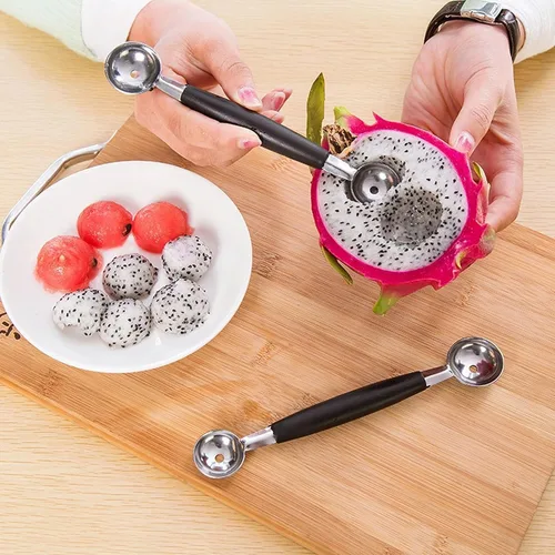 Miniatura 8 de Cuchara de melón de acero inoxidable 2 en 1, cuchara de melón de doble cara, helado de melón de sandía adecuado, cómodo agarre antideslizante