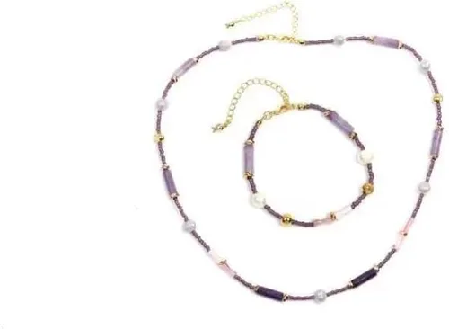 gfyjysb Conjunto de collar de perlas moradas para mujer, collar de gargantilla de piedra irregular natural para mujeres y niñas, joyería con caja de