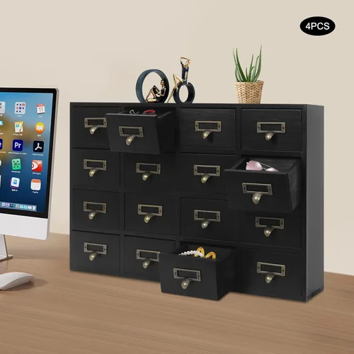 Miniatura 2 de 4 Set Storage Cabinet, Tabletop Mount 64 Combination Stackable Cabinets Rectangular Drawer Wooden Box with Label Holder Storage Drawer Unit for Black