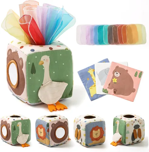 Youuys Caja de Pañuelos de Juguete para Bebés de 6-12 Meses, Juguetes Sensoriales Montessori para Niño de 1 Año, Juguete Infantil con Pañuelos