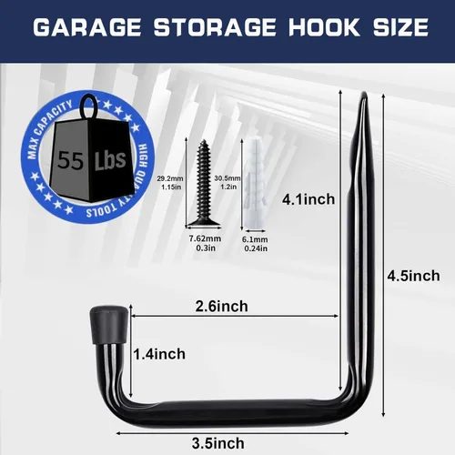 Miniatura 2 de Dreecy Ganchos J utilitarios para colgar ganchos resistentes de almacenamiento de garaje para pared de garaje, color negro, paquete de 6
