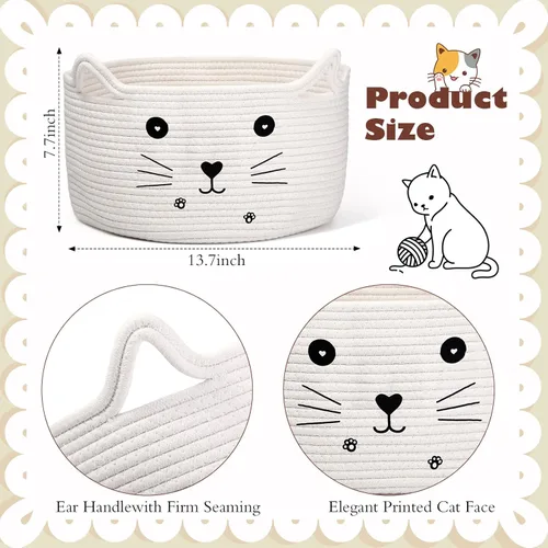 Miniatura 2 de Zopeal Cesta de almacenamiento tejida para gatos, organizador tejido con orejas, juguete decorativo de Navidad para mascotas, bonita canasta