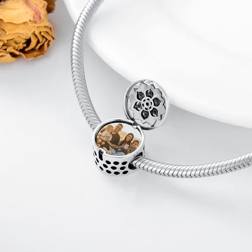 Miniatura 2 de PEIMKO Dijes personalizados de loto, girasol, margarita, mal de ojo, cuentas de plata de ley, cuentas de foto de flor de serpiente, collar de regalo