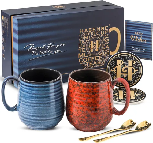 Miniatura 17 de HASENSE - Taza de café de cerámica grande de 20 onzas con gran asa, taza de té de cerámica para oficina y hogar, taza grande de regalo para papá
