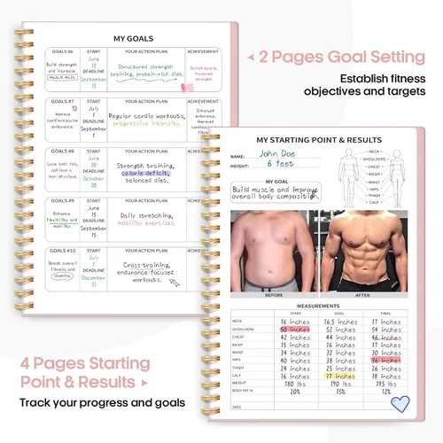 Miniatura 3 de Diario de entrenamiento de fitness para mujeres y hombres, A5 (5.5 x 8.2 pulgadas) planificador de registro de entrenamiento para rastrear, rosa