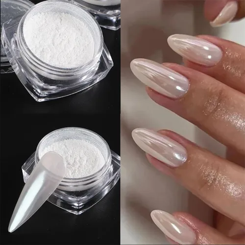 Miniatura 4 de 2 piezas de polvo de uñas cromado para arte de uñas, kit de polvo de uñas cromado con purpurina aurora transparente, pigmento para uñas, purpurina