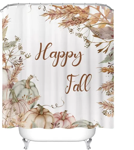 Miniatura 5 de Tititex Happy Fall - Juego de cortinas de ducha con diseño de calabazas, hojas marrones tostadas, salvia, rosa, calabaza, trigo, Acción de Gracias