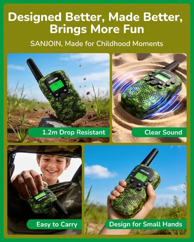 Miniatura 7 de Walkie Talkies para Niños Rellenos de Media Juguetes para Niños y Niñas de 3-12 Años, Alcance de 3 Millas Walkie Talkie para Acampar, Exterior