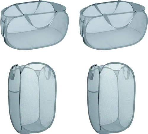 Miniatura 8 de 4 cestas de malla para ropa sucia, cesta de lavandería con apertura, cesta de lavandería desplegable con asas duraderas, cesta plegable de malla