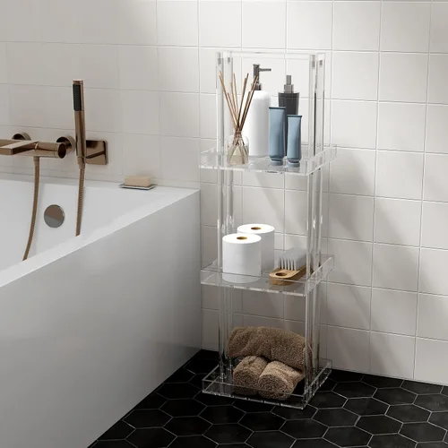 Miniatura 9 de Aquiver Organizador de ducha de acrílico de pie, soporte organizador de ducha de 3 niveles con asa, organizador de ducha esquinero para baño