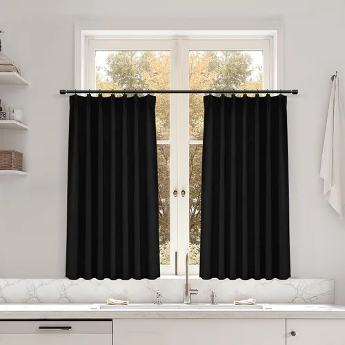 Miniatura 152 de Juego de 2 paneles de cortinas de ventana de cocina beige de 24 pulgadas de largo, con textura de lino, plisadas, filtrantes de luz, semi pequeñas