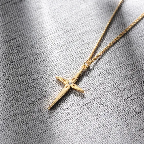 Miniatura 46 de Fettero - Collar con dije de cruz de fe, chapado en oro de 14 K, cadena fina, minimalista, simple, pequeña, para oración, regalo de joyería religiosa
