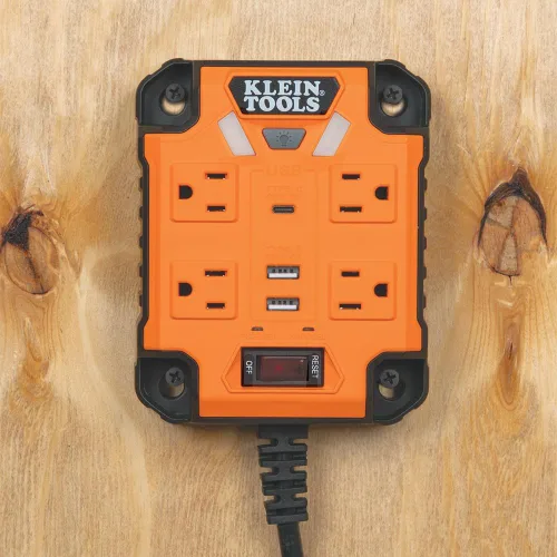 Miniatura 14 de Klein Tools 29601 Regleta magnética con protector de sobretensión, cable de extensión, 4 tomacorrientes, 3 puertos USB, cable de 5 pies, caja