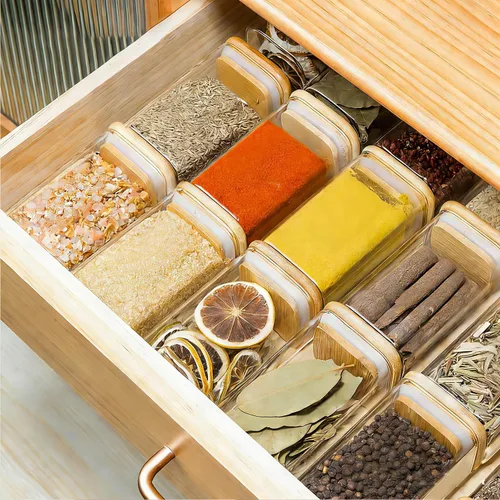 Miniatura 7 de ComSaf 6 piezas de 8 oz de tarros de especias con etiquetas de prueba, juego de tarros de vidrio para especias con tapas de bambú, paquete de prueba