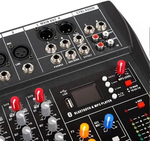 Miniatura 5 de Mezclador profesional de 8 canales, interfaz de consola digital USB MP3 Phantom Power estéreo DJ Studio FX Chasis de acero, mezclador de audio USB