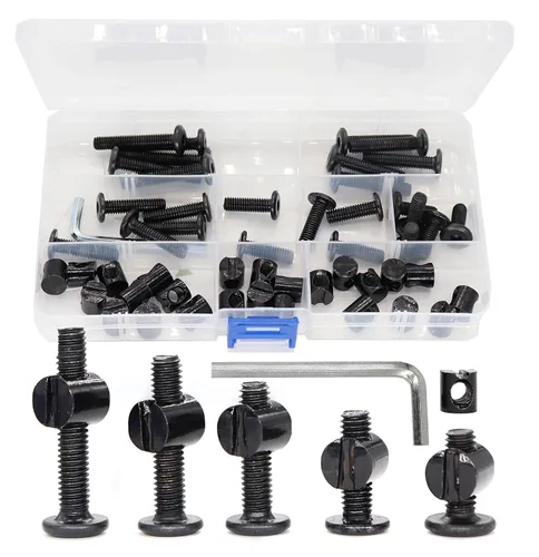 Miniatura 5 de Kit de repuesto de tornillos para cuna de bebé, 100 piezas M6x15mm/0.984 in/1.378 in/1.772 in/2.165 in/2.559 in/2.953 in/2.953 in Negro Hex Drive