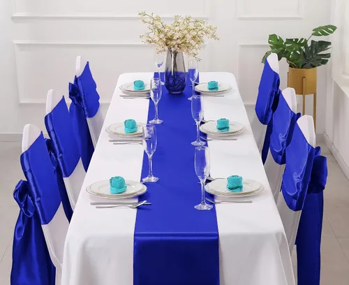 Miniatura 2 de Horbaunal - Juego de 24 caminos de mesa de satén azul real de 12 x 108 pulgadas, caminos de mesa suaves para bodas, banquetes, fiestas de cumpleaños