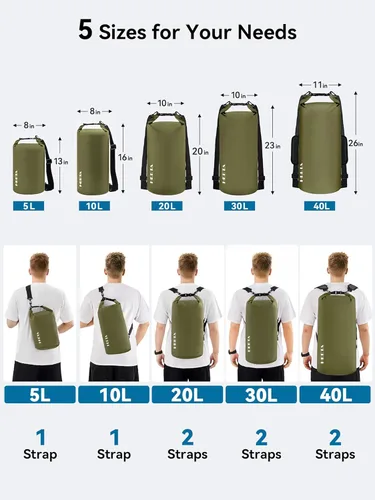 Miniatura 2 de HEETA - Bolsa seca impermeable para mujeres y hombres (versión actualizada) 5 L/10 L/20 L/30 L/40 L, bolsa de almacenamiento seca ligera con parte