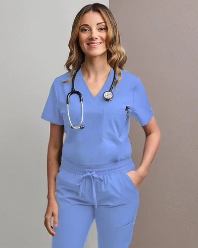 Miniatura 87 de Green Town Conjunto de ropa quirúrgica para mujer, pantalón deportivo y parte superior con cuello en V, 5 bolsillos, cintura de yoga, uniforme