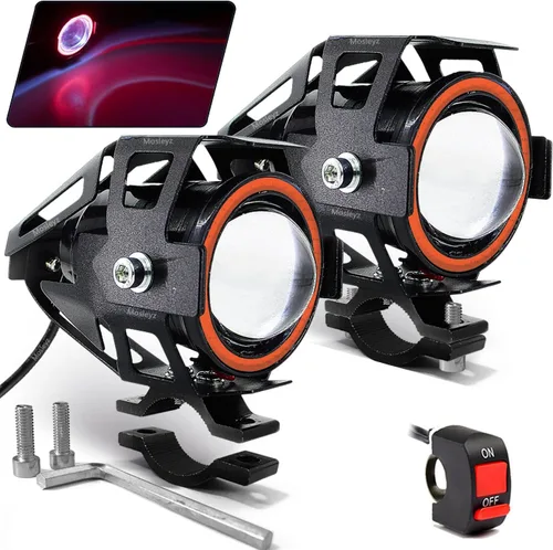 Miniatura 8 de Luces antiniebla LED U7 para motocicleta, foco, luces de circulación diurna, luces de bicicleta con ojos de ángel azules, anillo halo e interruptor